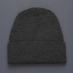 Gray winter hat on a dark gray background