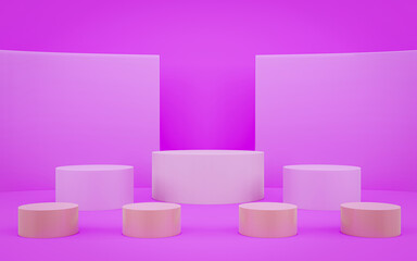 Podium or display stand There is a wall in the back for a backdrop. Display area in pink or light purple tones. 3D Rendering