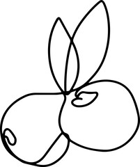 berry fruit in continuous line art drawing style. Black line sketch on white background. Vector illustration