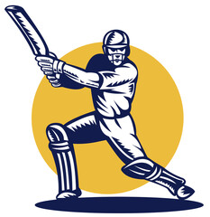 retor style illustration of a cricket sports batsman batting front view done in retro style