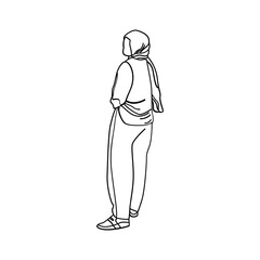 Illustration of fat woman in line art style