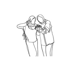 Illustration of fat woman in line art style