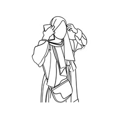 Illustration of fat woman in line art style