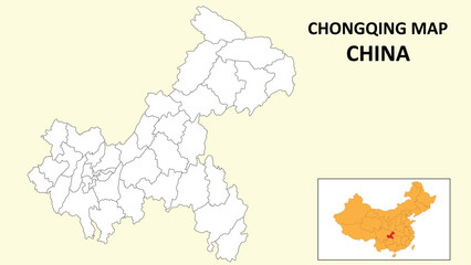 Obraz premium Chongqing Map of China. Outline the state map of Chongqing. Political map of Chongqing with a black and white design.