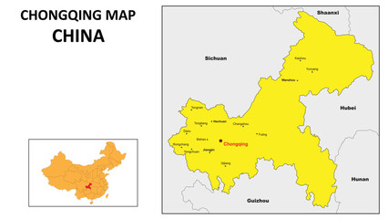 Chongqing Map of China. Major city map of Chongqing. Political map of Chongqing with country capital.
