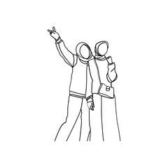 Illustration of fat woman in line art style