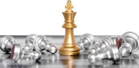 King of chess pieces battle on a chessboard.