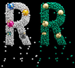 Christmas toy font. Snowball, foam. Letter R