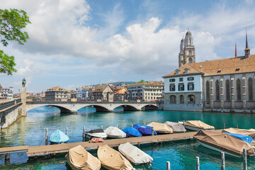 Naklejka premium view of Zurich and Grossmünster