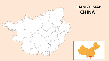 Fototapeta na wymiar Guangxi Map of China. Outline the state map of Guangxi. Political map of Guangxi with a black and white design.