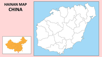 Fototapeta premium Hainan Map of China. State and district map of Hainan. Political map of Hainan with outline and black and white design.