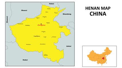 Henan Map of China. Major city map of Henan. Political map of Henan with country capital.
