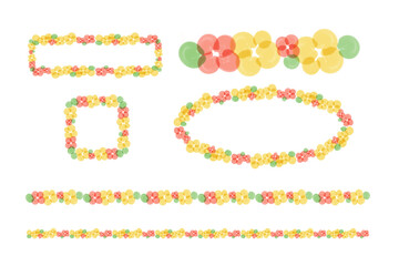 Various shape floral frames and lines set with copy space on white background