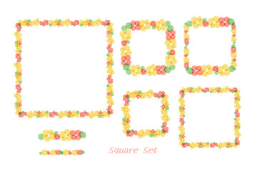 Set of colorful floral frames with copy space, transparent PNG.
