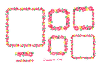Set of red floral frames with copy space, transparent PNG.
