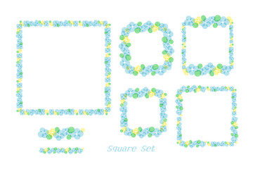 Set of green floral frames with copy space on white background