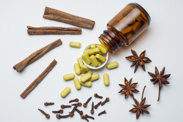 Alternative health care pills fresh herbal tablets, traditional medicine, organic pills,
with ingredients of dried herbs and herbal simplicia