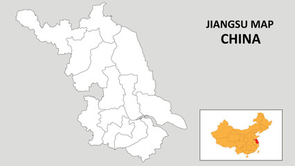 Jiangsu Map of China. Outline the state map of Jiangsu. Political map of Jiangsu with a black and white design.