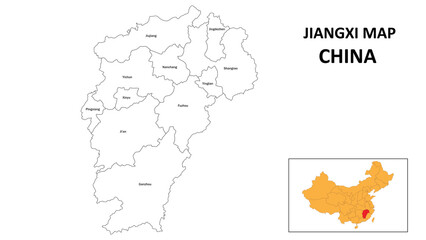 Jiangxi Map of China. State and district map of Jiangxi. Administrative map of Jiangxi with the district in white color.
