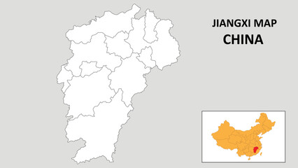 Jiangxi Map of China. Outline the state map of Jiangxi. Political map of Jiangxi with a black and white design.