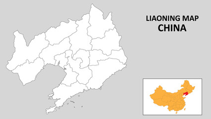 Liaoning Map of China. Outline the state map of Liaoning. Political map of Liaoning with a black and white design.