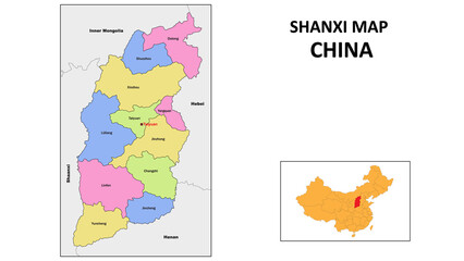 Shanxi Map of China. State and district map of Shanxi. Political map of Shanxi with country capital.