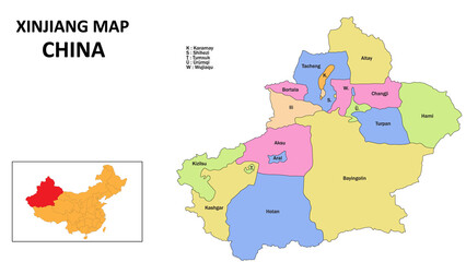 Xinjiang Map of China. State and district map of Xinjiang. Detailed Xinjiang map of Liaoning.