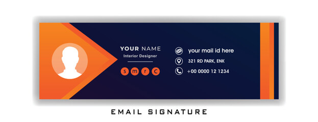 Email signature business orange and dark blue card template 