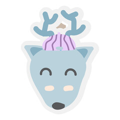 Dear Face Mood Sticker. Cute Wildlife Cartoon Animal hang on Tag Vector Illustration.