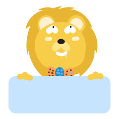 Lion Face Mood with Banner. Cute Wildlife Animal hang on Tag Vector Illustration.