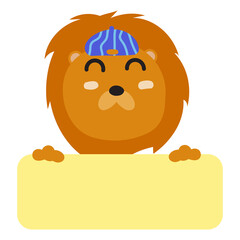 Lion Face Mood with Banner. Cute Wildlife Animal hang on Tag Vector Illustration.