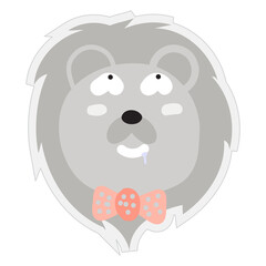 Lion Face Mood Sticker. Cute Wildlife Cartoon Animal hang on Tag Vector Illustration.