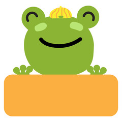 Frog Face Mood with Banner. Cute Wildlife Animal hang on Colorful Tag Vector Illustration.