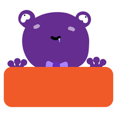 Frog Face Mood with Banner. Cute Wildlife Animal hang on Colorful Tag Vector Illustration.