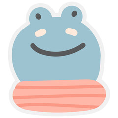 Frog Face Mood Sticker. Cute Wildlife Cartoon Animal hang on Tag Vector Illustration.