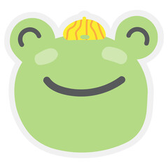 Frog Face Mood Sticker. Cute Wildlife Cartoon Animal hang on Tag Vector Illustration.