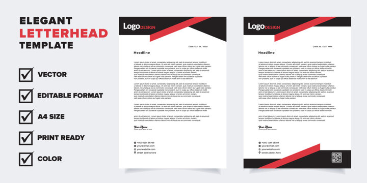 Modern Of Letterhead Template For Stationary Design For Business Corporation With Red And Black Color Editable Format Vector