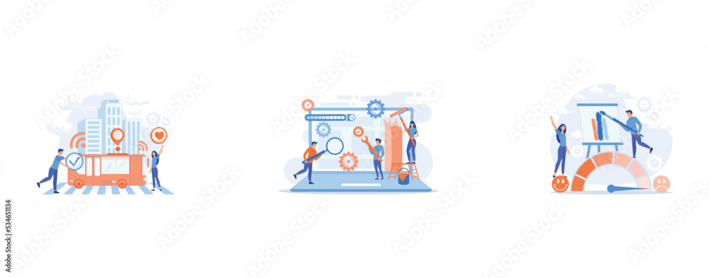 Poster passengers like and approve autonomos robotic driverless bus, technical support, programming and cod