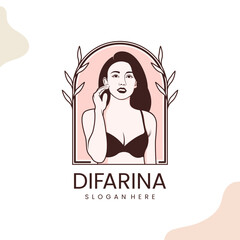 Beautiful sexy woman with leaf logo template
