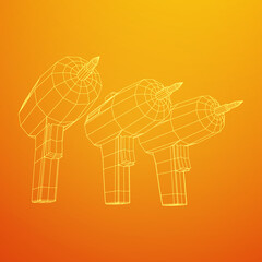 Drill electric device for the home repair. Household instrument. Wireframe low poly mesh vector illustration.