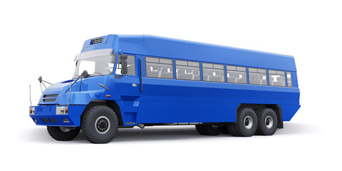 Bus to transport workers to hard to reach areas. 3D illustration.