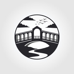 rialto bridge and river logo vector symbol illustration design, creative bridge logo design