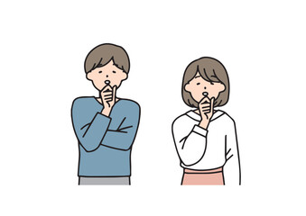 困っている男女　シンプルな線の人物イラスト
