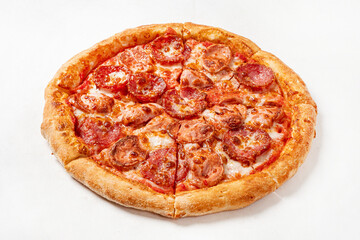 pizza with salami on whtie background