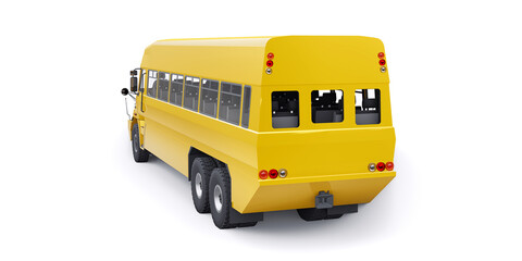 School yellow bus to transport schoolchildren to school. 3D illustration.