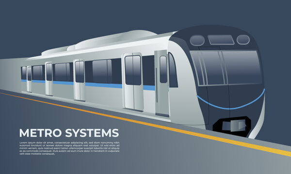 Vector illustration of mass rapid transportation train in metro station