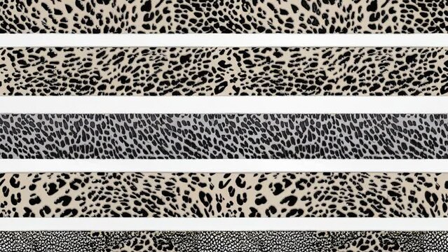 Abstract Leopard Skin seamless looping animations. White, Brown and Black Irregular Brush Spots on a Gray and Gold Backgrounds. Abstract Wild Animal Skin Print