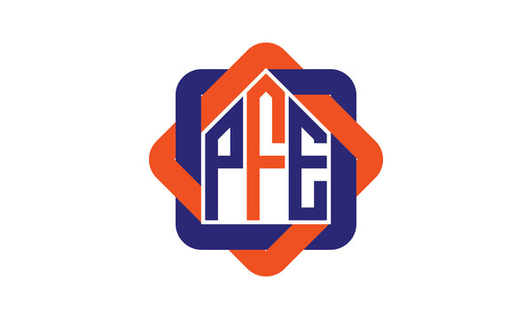 PFE three letter real estate logo with home icon logo design vector template | construction logo | housing logo | engineering logo | initial letter logo | minimalist logo | property logo |