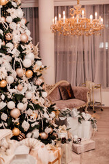 Chic Christmas tree in a luxurious interior New Year's Eve