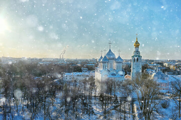 Vologda cathedral winter landscape aerial view from drone - obrazy, fototapety, plakaty